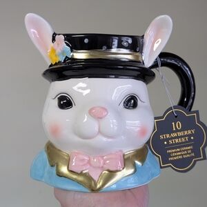 10 Strawberry Street Whimsical Sculpted Bunny Mug with Tophat Design 🎩